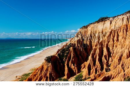 Spectacular View From Scale To Lookout Beach 0ver Atlantic Ocean Horizon Outdoors. Melides, Portugal