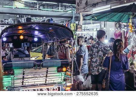 Bangkok, Thailand - February 2, 2018: Tuk Tuk Moto Taxi In Bangkok.