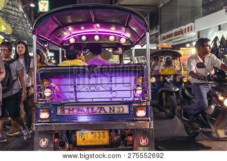 Bangkok, Thailand - February 2, 2018: Tuk Tuk Moto Taxi In Bangkok.