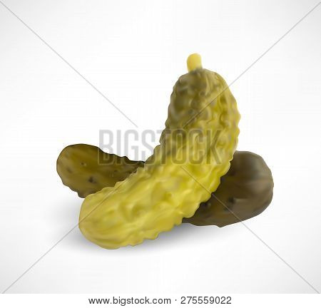 Homemade Pickled Gherkins Or Cucumbers Isolated On White