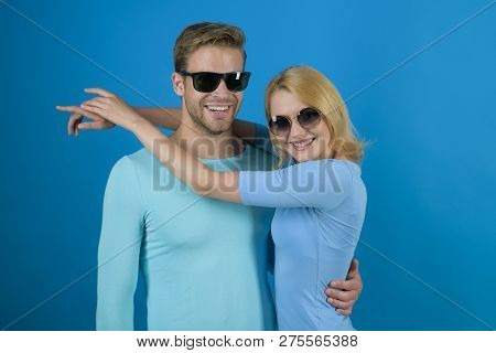 I Love You. Couple In Love. Couple Of Man And Woman Wear Fashion Glasses. Fashion Models In Trendy S