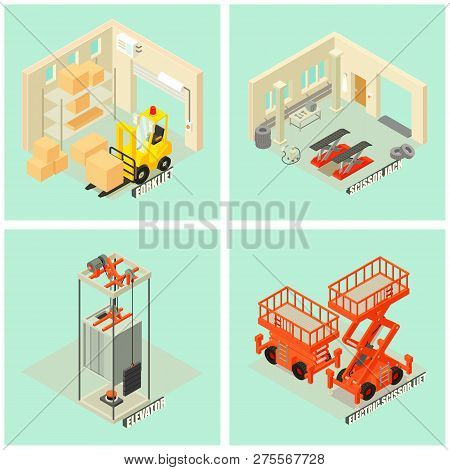 Lifting Machine Equipment Icons Set. Isometric Illustration Of 25 Lifting Machine Equipment Cargo Ic