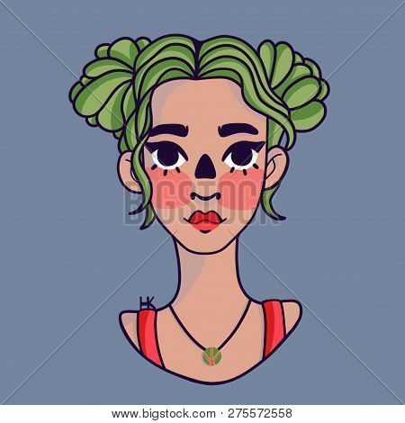 Girl With Green Hair And Watermelon Cheeks