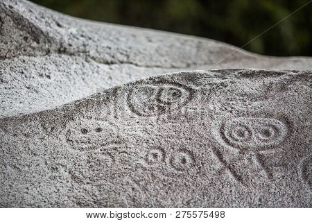Ancient Carved Figures On Stones In Jayuya Puerto Rico