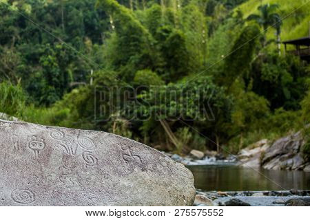 Ancient Carved Figures On Stones In Jayuya Puerto Rico