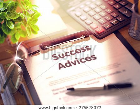 Success Advices Concept On Clipboard. 3d Rendering.