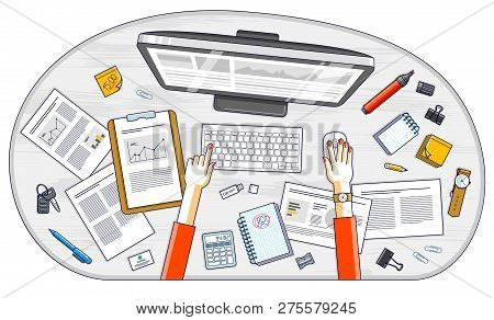 Business Analysis, Office Worker Or Entrepreneur Business Woman Working On A Pc Computer And Papers 