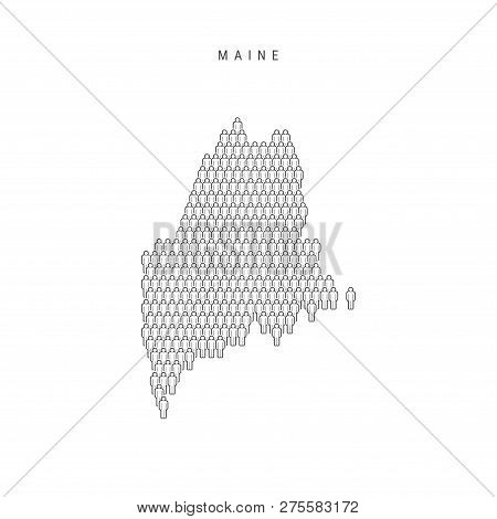 Vector People Map Of Maine, Us State. Stylized Silhouette, People Crowd In The Shape Of A Map Of Mai