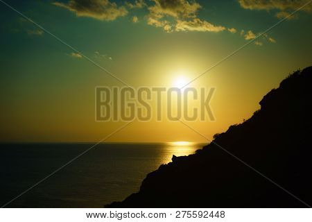 Golden Sunset Over Sea Water Surface, Greece