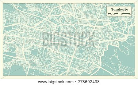 Surakarta Indonesia City Map in Retro Style. Outline Map. 