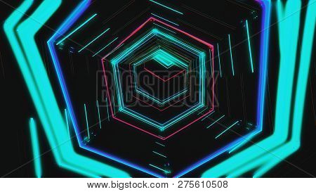 Futuristic Hud Blue Hex Tunnel Vj. 4k Neon Motion Graphics For Led