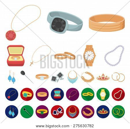 Jewelry And Accessories Cartoon, Flat Icons In Set Collection For Design.decoration Vector Symbol St
