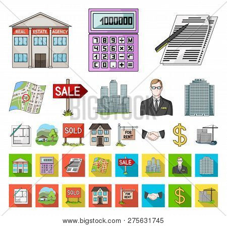 Realtor, Agency Cartoon, Flat Icons In Set Collection For Design. Buying And Selling Real Estate Vec
