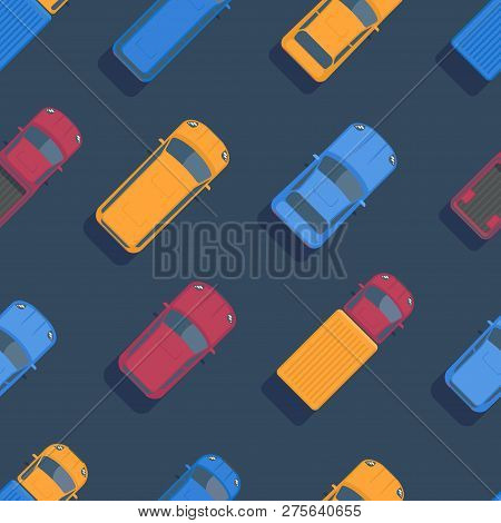 Vector Seamless Car Pattern. Top View Flat Illustration.