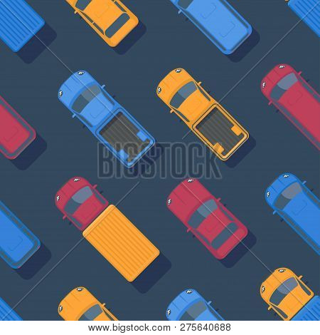 Vector Seamless Car Pattern. Top View Flat Illustration.