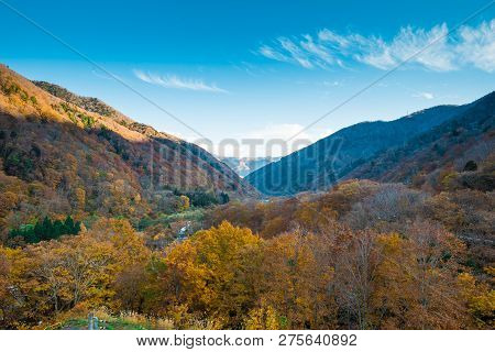 Tanigawadake Mountain Or Mount Tanigawa  With Vibrant Autumn Foliage In Minakami, Japan