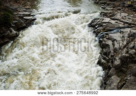 Incredible And Stormy Prut River At Carpathian Mountains, Jaremcze Resort, Ukraine, Europe.