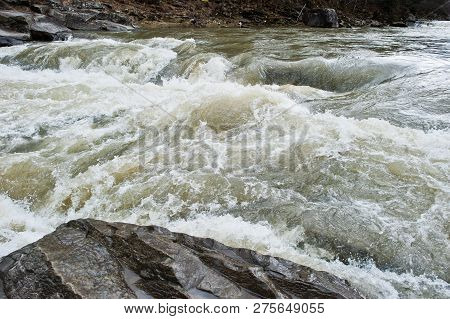 Incredible And Stormy Prut River At Carpathian Mountains, Jaremcze Resort, Ukraine, Europe.