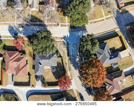 Top Straight Down View Single-family Houses In Autumn Season Near Dallas