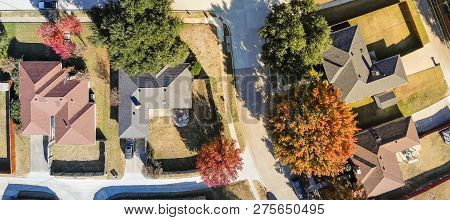 Panoramic Top Straight Down View Single-family Houses In Autumn Season Near Dallas