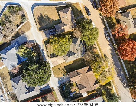 Top Straight Down View Single-family Houses In Autumn Season Near Dallas