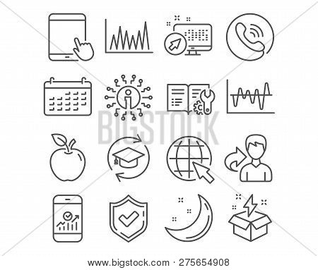 Set Of Creative Idea, Line Graph And Internet Icons. Tablet Pc, Continuing Education And Stock Analy