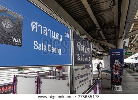 Bangkok, Thailand - Jun 17, 2018. Sala Daeng Bts Station In Bangkok, Thailand. Bts Or Skytrain Is On