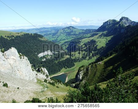 Alpine Lake Fahlensee In Mountain Range Alpstein - Canton Of Appenzell Innerrhoden, Switzerland