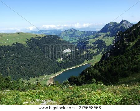 Alpine Lake Fahlensee In Mountain Range Alpstein - Canton Of Appenzell Innerrhoden, Switzerland