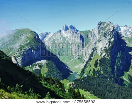 Alpine Lake Fahlensee In Mountain Range Alpstein - Canton Of Appenzell Innerrhoden, Switzerland