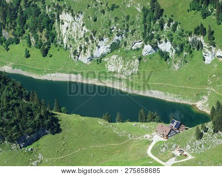 Alpine Lake Fahlensee In Mountain Range Alpstein - Canton Of Appenzell Innerrhoden, Switzerland