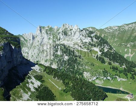 Alpine Lake Fahlensee In Mountain Range Alpstein - Canton Of Appenzell Innerrhoden, Switzerland