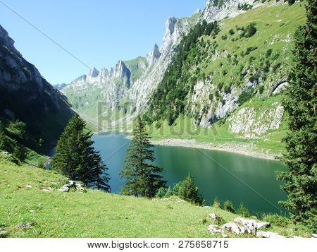Alpine Lake Fahlensee In Mountain Range Alpstein - Canton Of Appenzell Innerrhoden, Switzerland