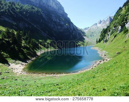 Alpine Lake Fahlensee In Mountain Range Alpstein - Canton Of Appenzell Innerrhoden, Switzerland