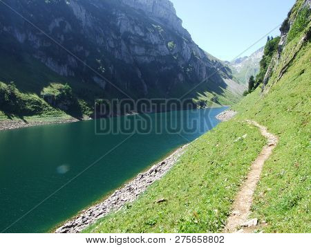 Alpine Lake Fahlensee In Mountain Range Alpstein - Canton Of Appenzell Innerrhoden, Switzerland