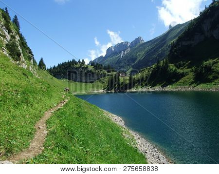 Alpine Lake Fahlensee In Mountain Range Alpstein - Canton Of Appenzell Innerrhoden, Switzerland