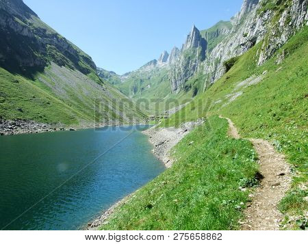 Alpine Lake Fahlensee In Mountain Range Alpstein - Canton Of Appenzell Innerrhoden, Switzerland