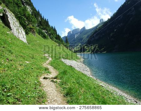 Alpine Lake Fahlensee In Mountain Range Alpstein - Canton Of Appenzell Innerrhoden, Switzerland