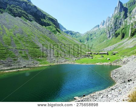 Alpine Lake Fahlensee In Mountain Range Alpstein - Canton Of Appenzell Innerrhoden, Switzerland
