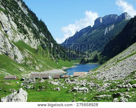 Alpine Lake Fahlensee In Mountain Range Alpstein - Canton Of Appenzell Innerrhoden, Switzerland