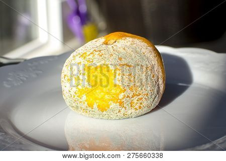 Rotten Citrus. Penicillium Mold On A Mandarin Fruit. Microscopic Fungi Producing Penicillin Antibiot