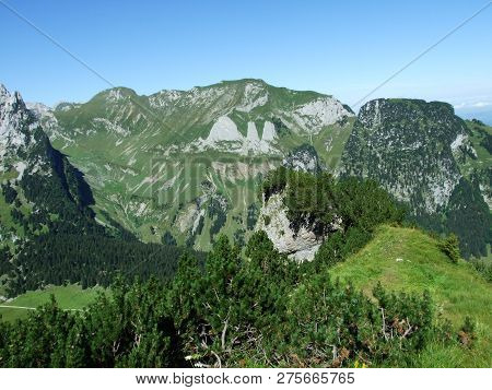 View To The Peaks Fahlenalp Over The Fahlensee Lake In The Mountain Mass Alpstein - Canton Of Appenz