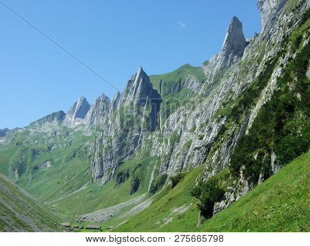 View To The Peaks Fahlenalp Over The Fahlensee Lake In The Mountain Mass Alpstein - Canton Of Appenz