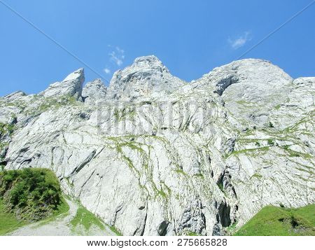 View To The Peaks Fahlenalp Over The Fahlensee Lake In The Mountain Mass Alpstein - Canton Of Appenz