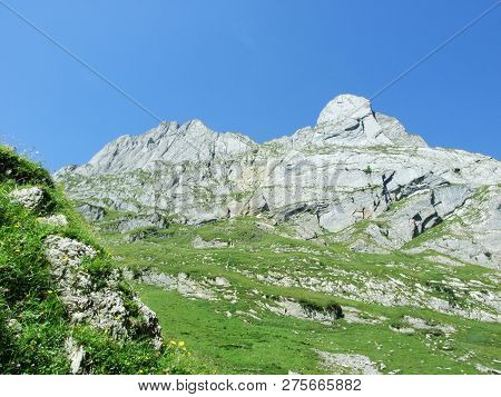 View To The Peaks Fahlenalp Over The Fahlensee Lake In The Mountain Mass Alpstein - Canton Of Appenz