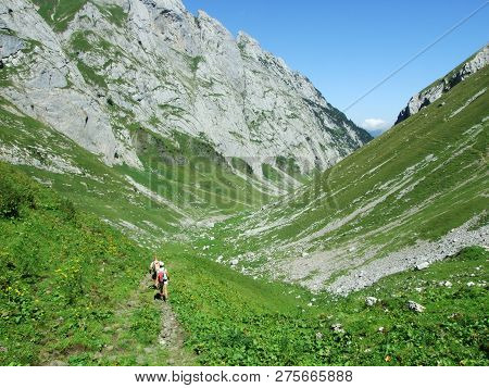 View To The Peaks Fahlenalp Over The Fahlensee Lake In The Mountain Mass Alpstein - Canton Of Appenz