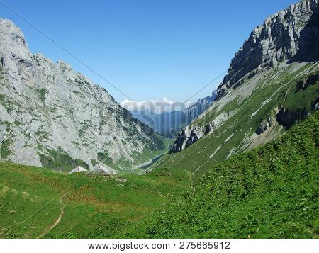 View To The Peaks Fahlenalp Over The Fahlensee Lake In The Mountain Mass Alpstein - Canton Of Appenz