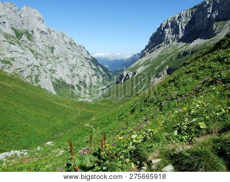 View To The Peaks Fahlenalp Over The Fahlensee Lake In The Mountain Mass Alpstein - Canton Of Appenz