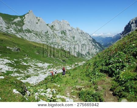 View To The Peaks Fahlenalp Over The Fahlensee Lake In The Mountain Mass Alpstein - Canton Of Appenz