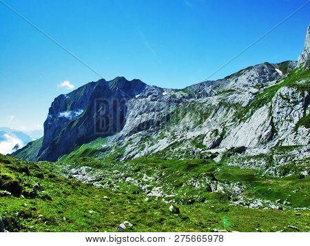 View To The Peaks Fahlenalp Over The Fahlensee Lake In The Mountain Mass Alpstein - Canton Of Appenz